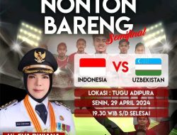 Nobar Timnas U23 Indonesia vs Uzbekistan di Tugu Adipura Bertabur Hadiah
